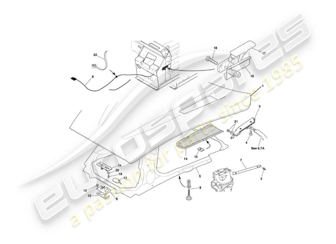 aston martin vanquish (2005) bonnet part diagram