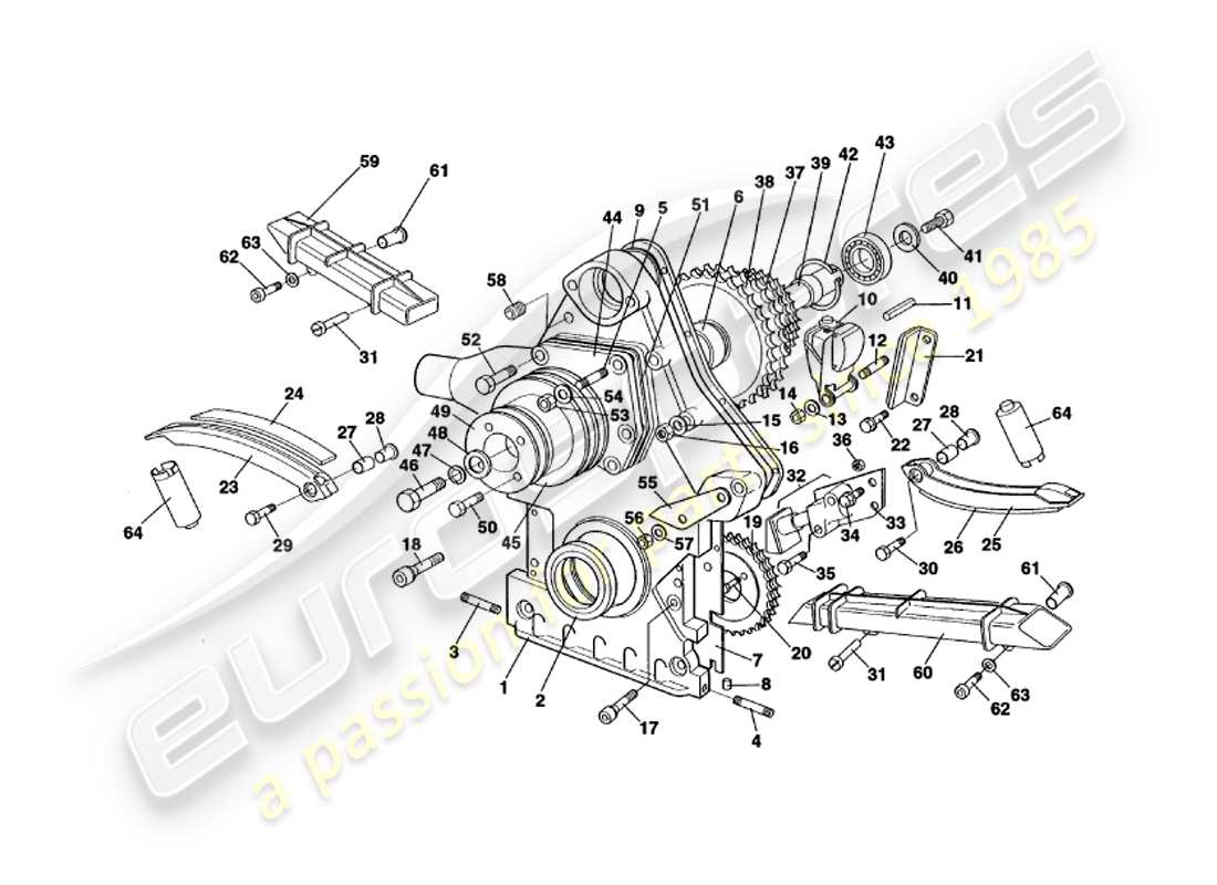 aston martin v8 volante (1998) timing case, water pump & sprockets part diagram