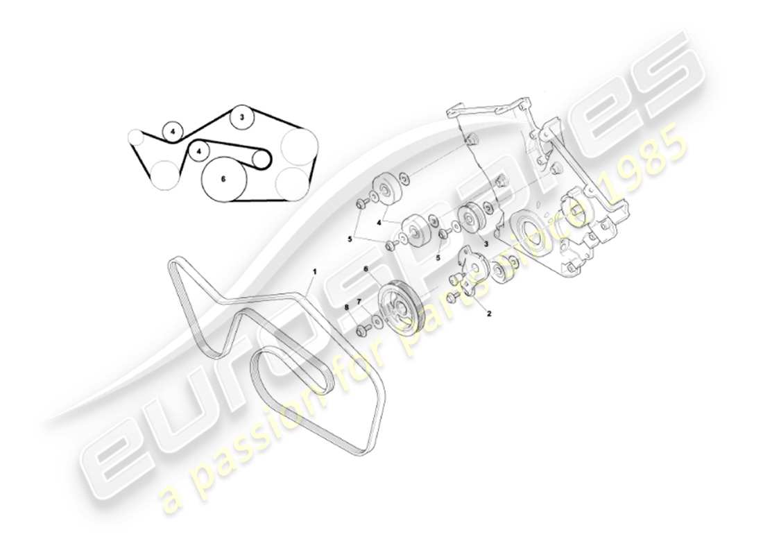 aston martin vanquish (2005) drive belts, tensioner & pulleys part diagram