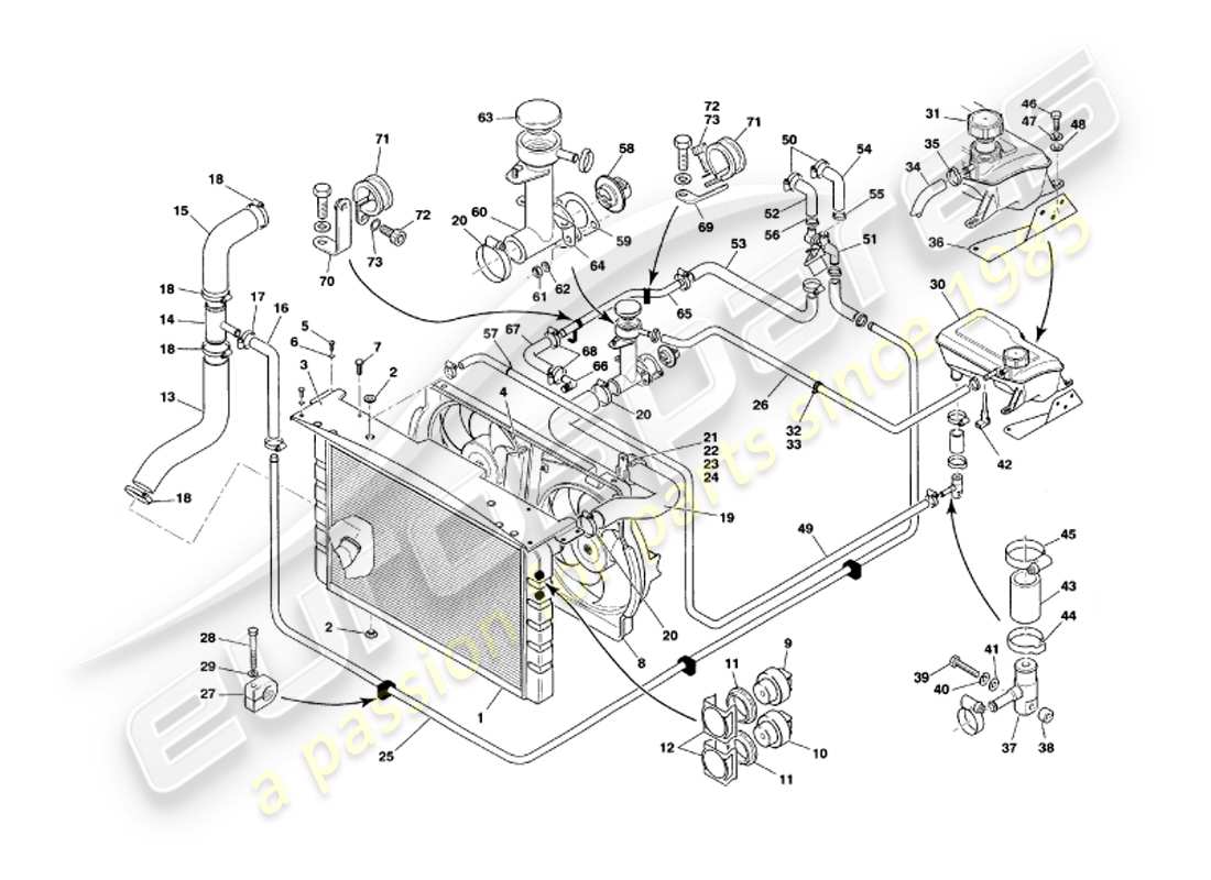 aston martin v8 volante (1997) water cooling system part diagram