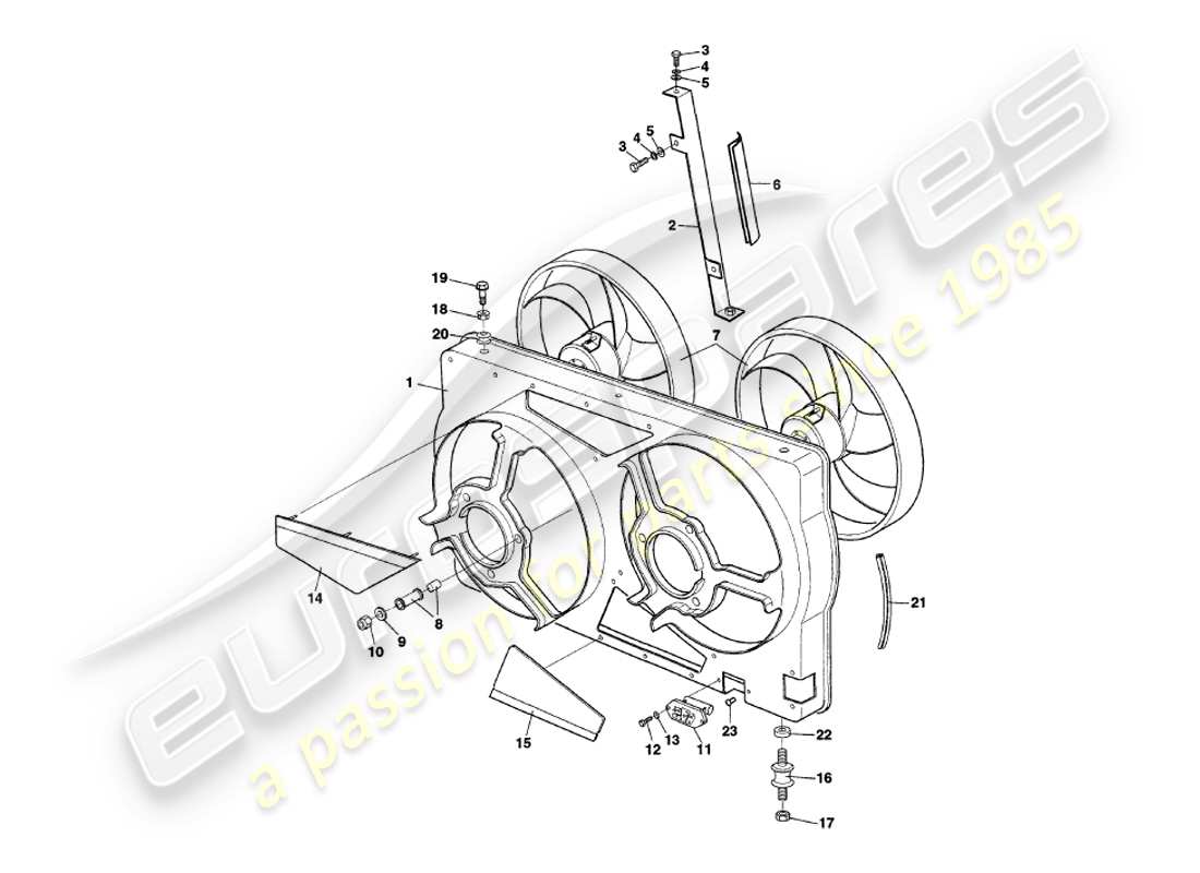 aston martin v8 volante (1997) radiator fan cowling part diagram