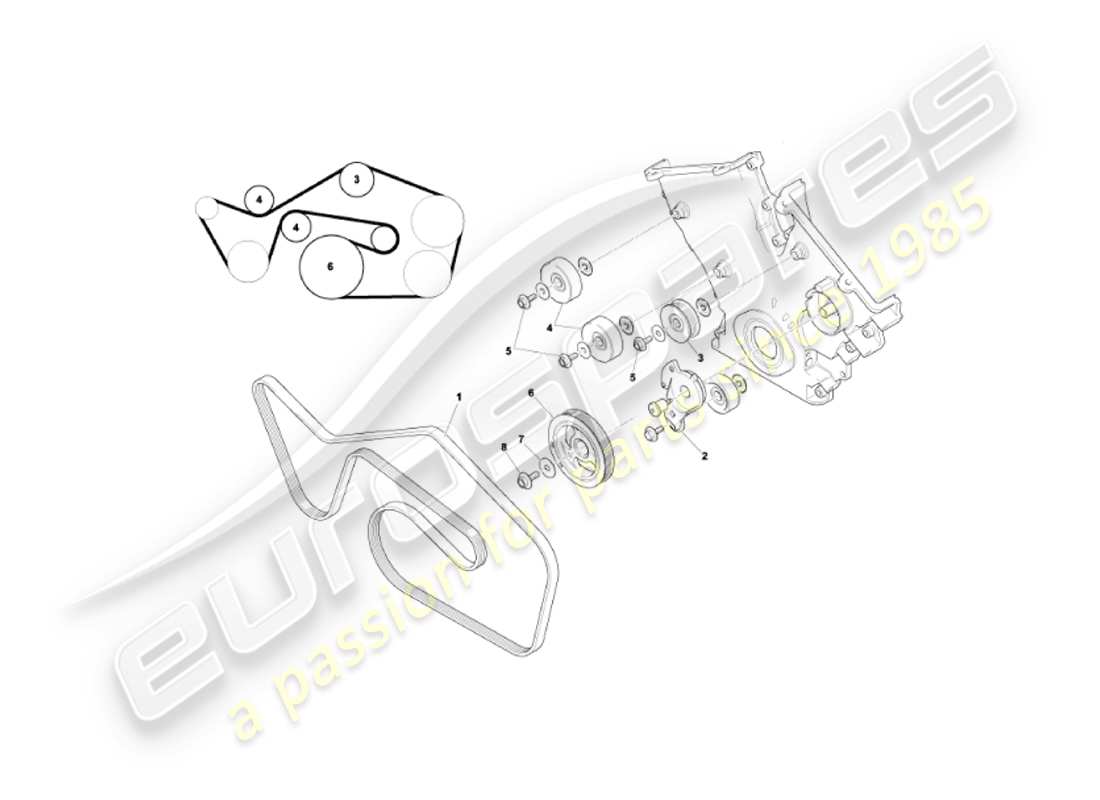 aston martin vanquish (2006) drive belts, tensioner & pulleys part diagram