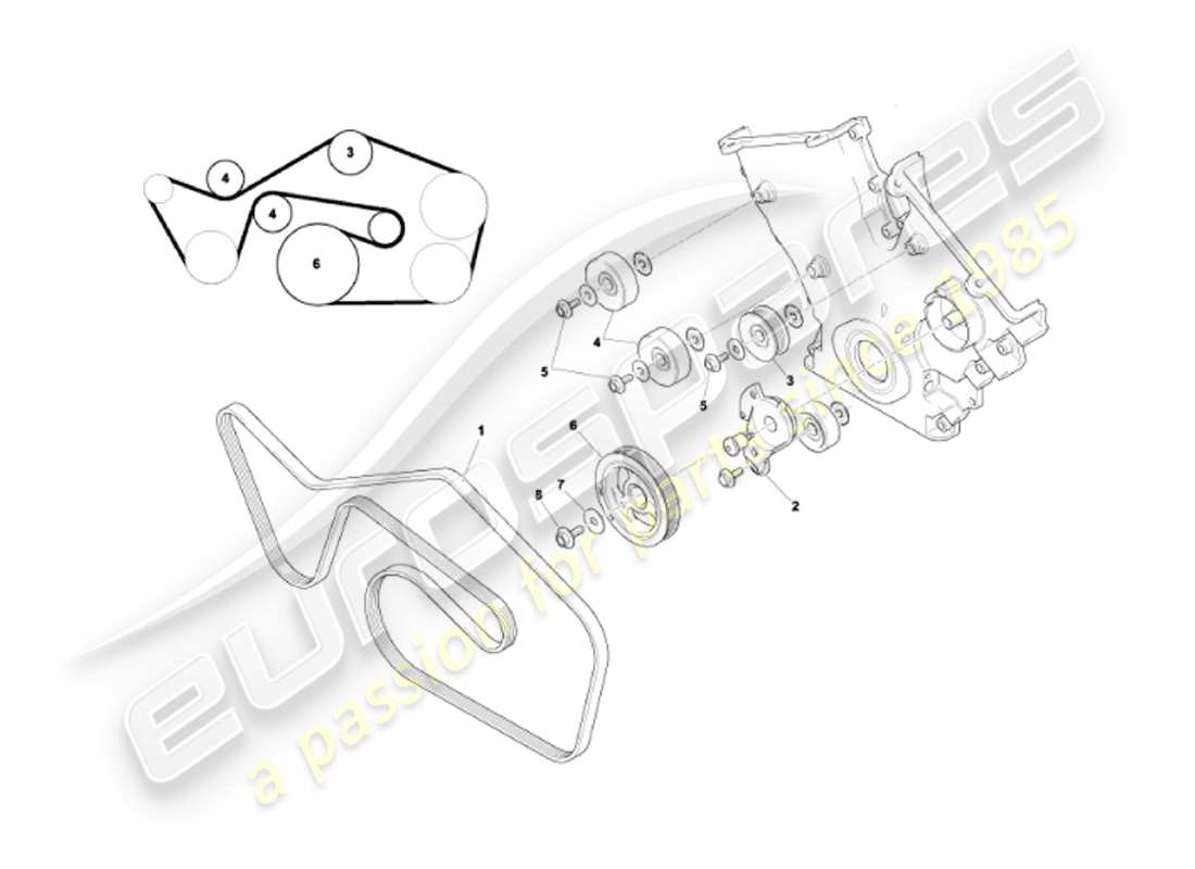 aston martin vanquish (2002) drive belts, tensioner & pulleys part diagram