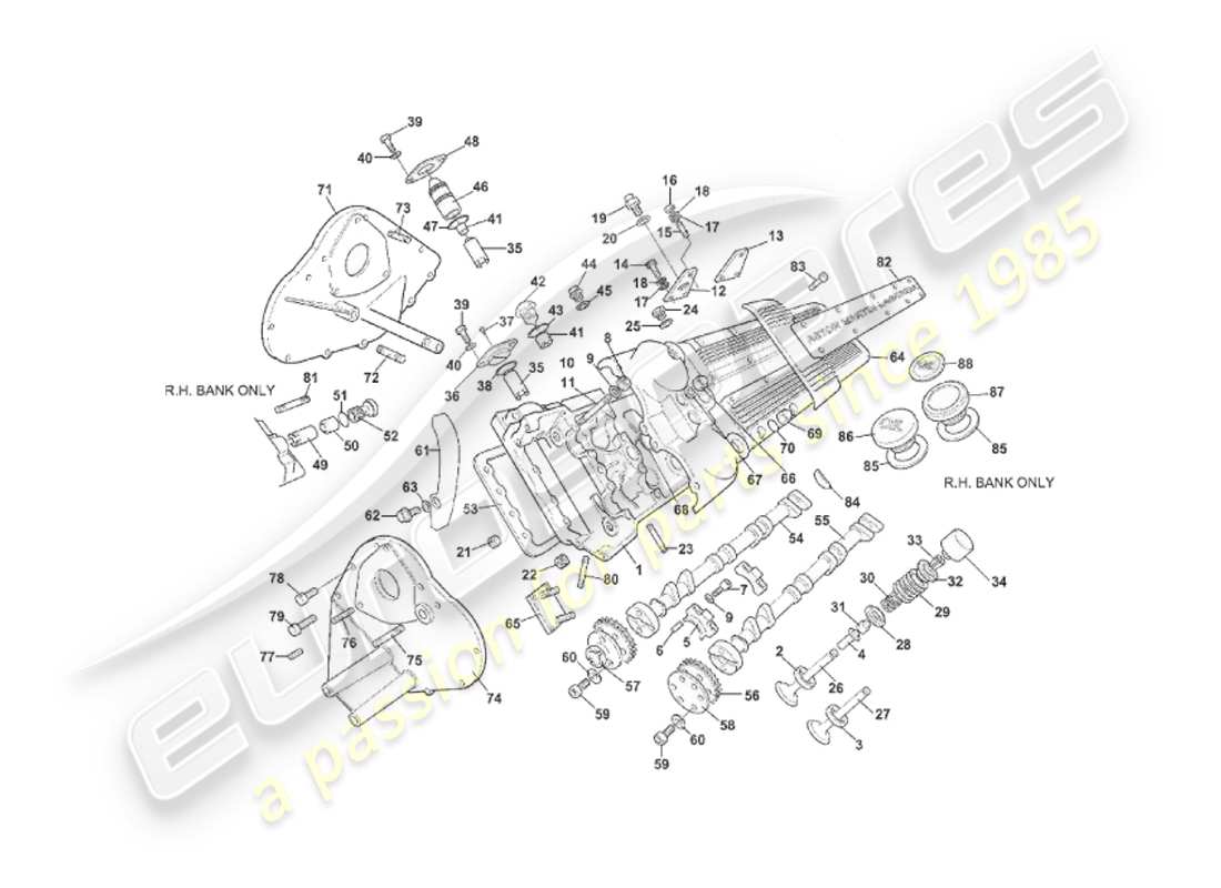 aston martin v8 virage (1999) cylinder head, to vin 60224 part diagram