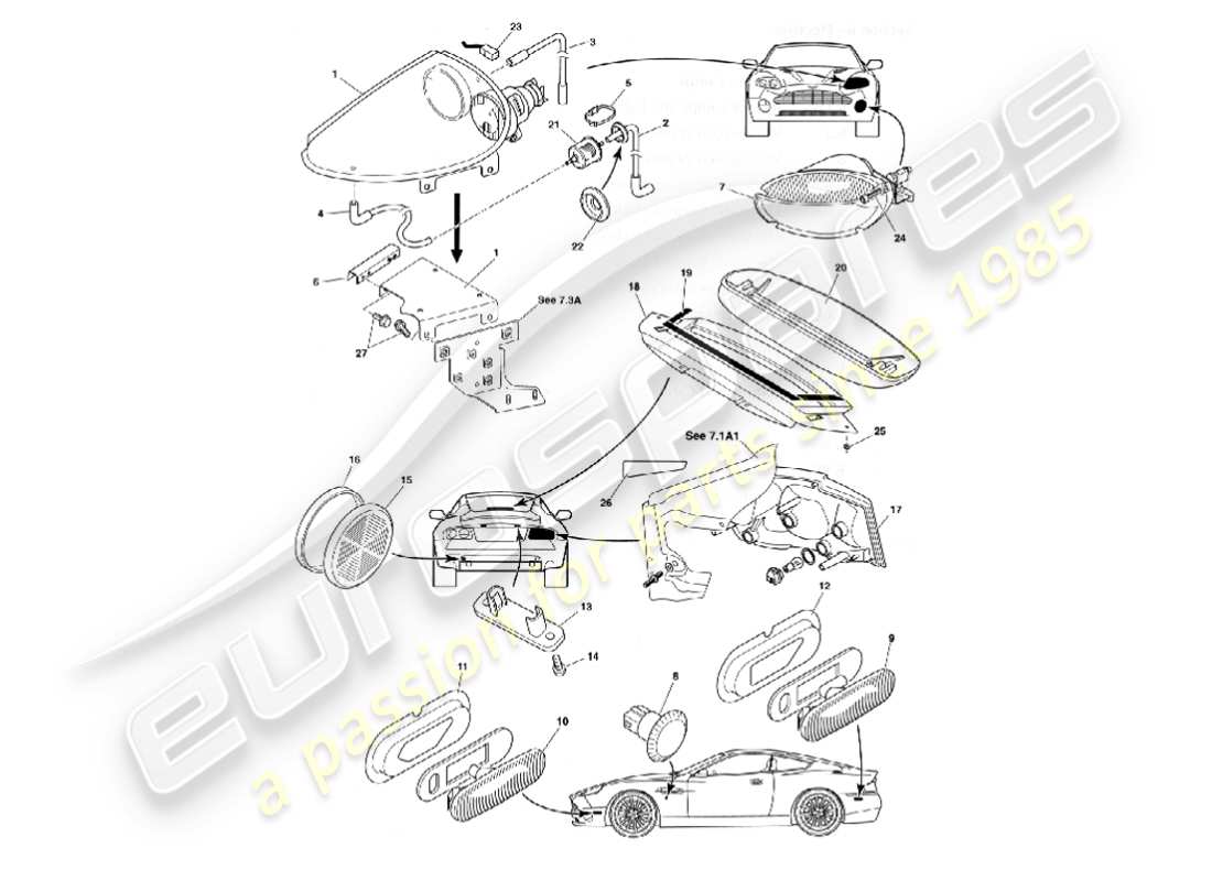 aston martin vanquish (2007) exterior lamps part diagram