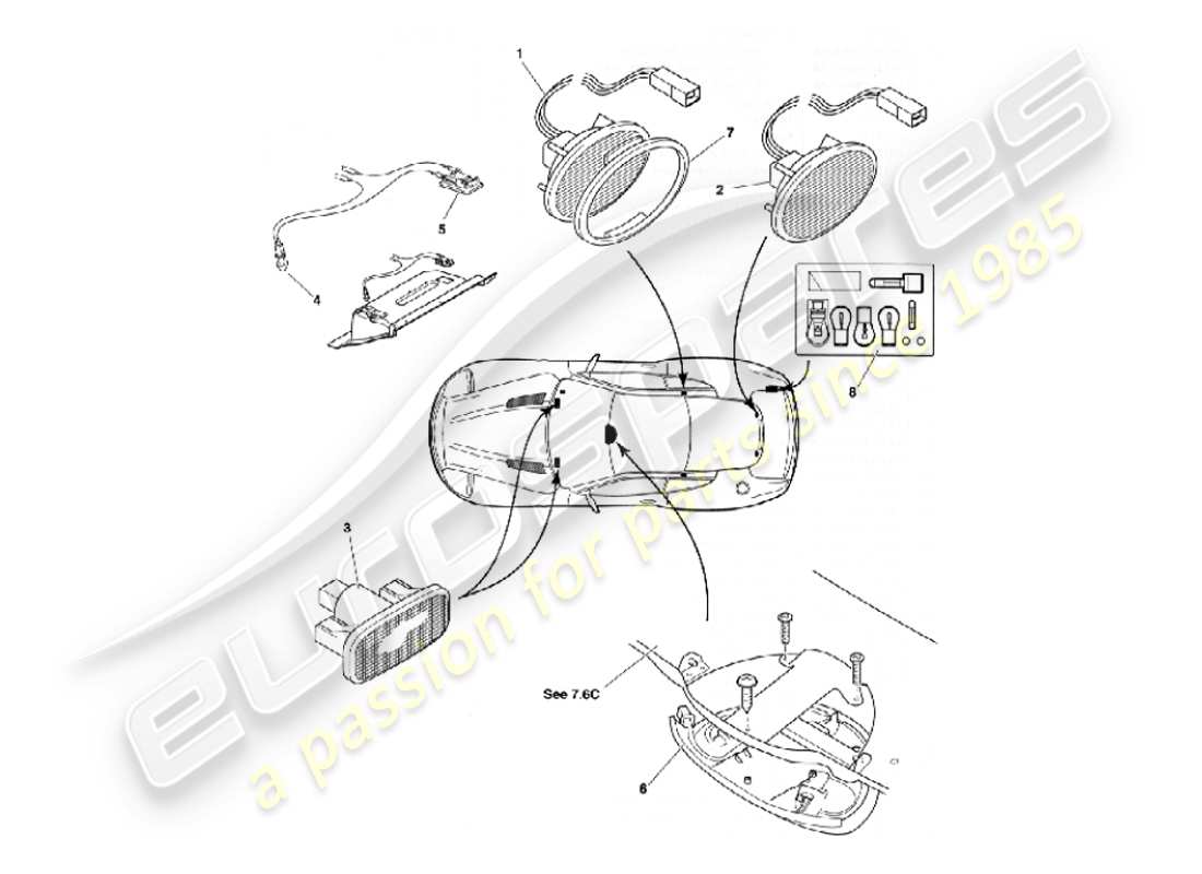 aston martin vanquish (2007) interior lamps & bulbs part diagram