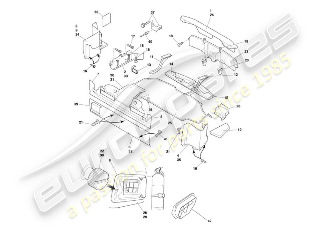 aston martin vanquish (2002) trunk casing & mats part diagram