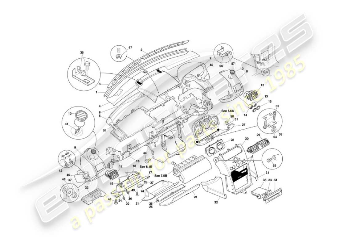 aston martin vanquish (2005) fascia & trim part diagram