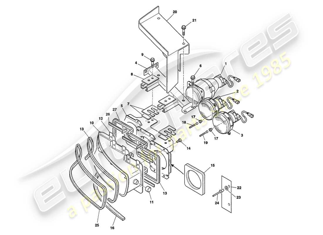 aston martin v8 volante (2000) headlamps part diagram