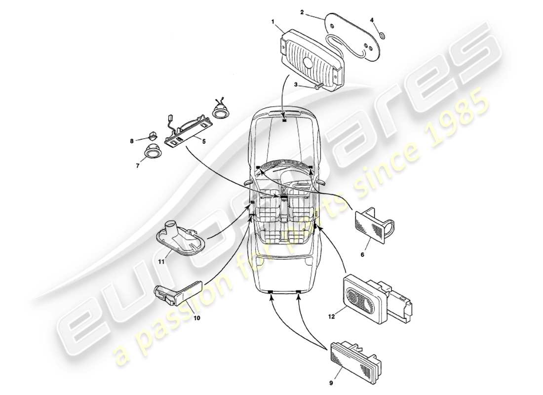 aston martin v8 volante (2000) interior lamps part diagram