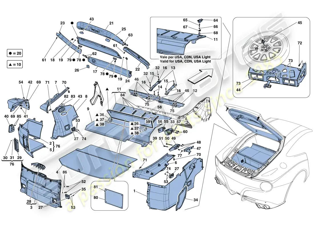 ferrari f12 berlinetta (europe) luggage compartment mats parts diagram