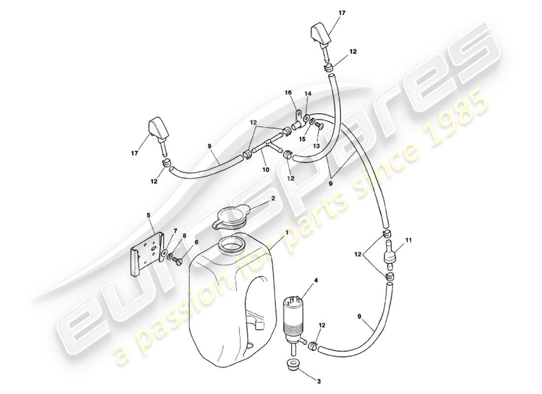 aston martin v8 volante (1997) windscreen washers part diagram