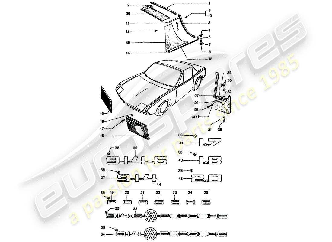 a part diagram from the porsche 914 (1970) parts catalogue