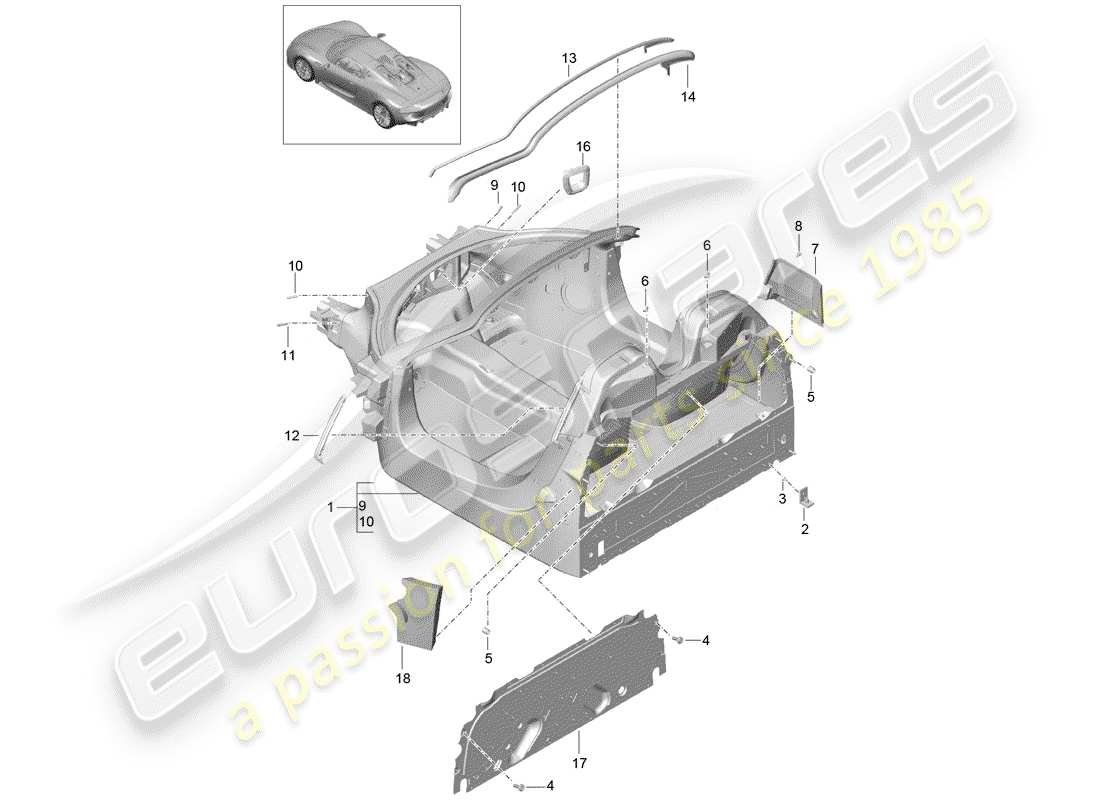 a part diagram from the porsche 918 spyder parts catalogue