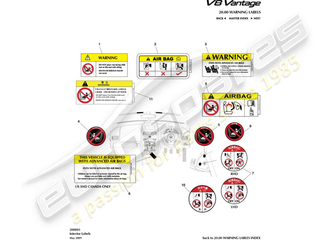 a part diagram from the aston martin v8 vantage (2009) parts catalogue