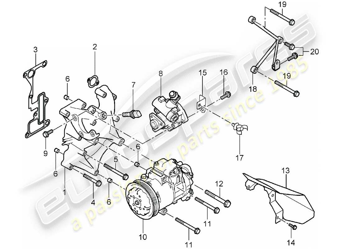porsche carrera gt (2005) bracket - power-steering pump - compressor - air conditioner parts diagram