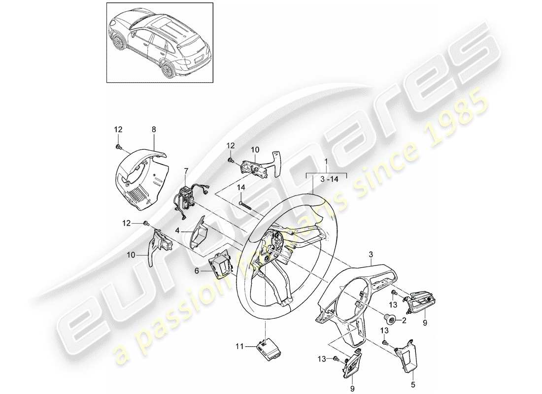 porsche cayenne e2 (2013) steering wheels part diagram