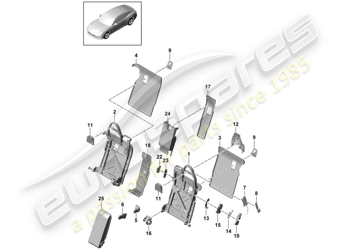 porsche panamera 971 (2017) back seat backrest parts diagram