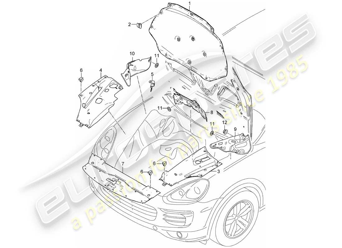 porsche cayenne e2 (2013) sound absorber part diagram