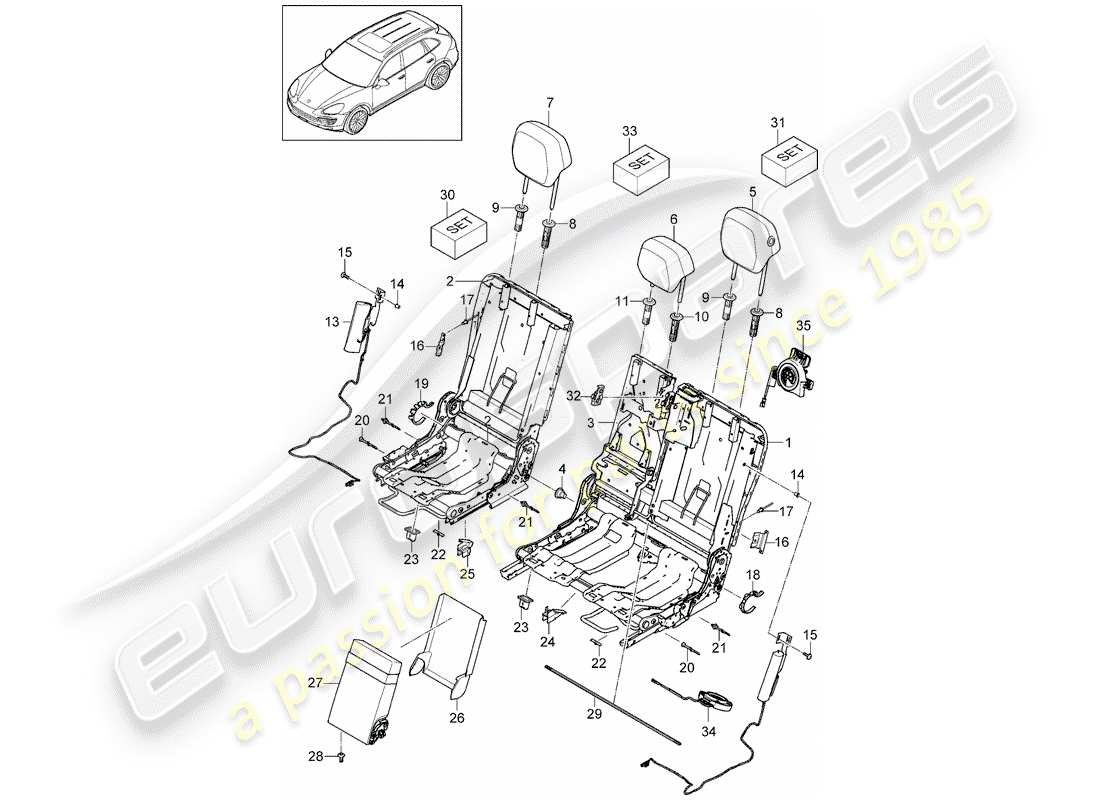 porsche cayenne e2 (2013) headrest part diagram