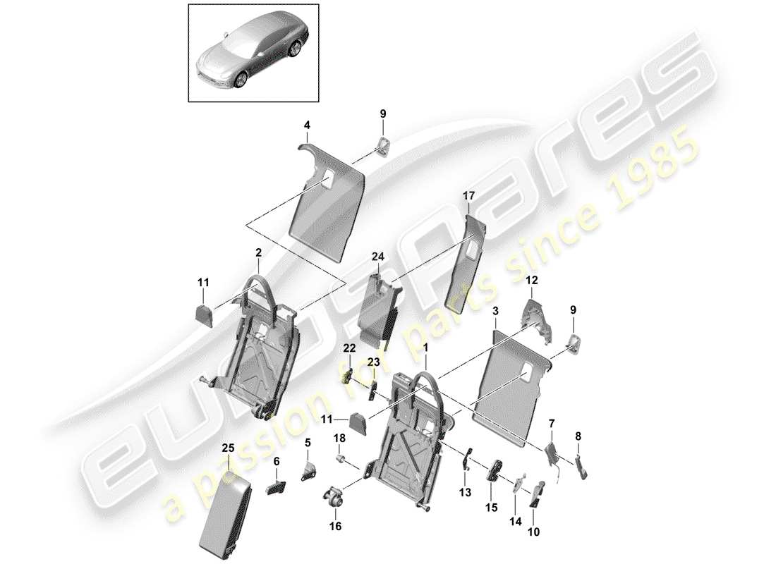 porsche panamera 971 (2020) back seat backrest part diagram