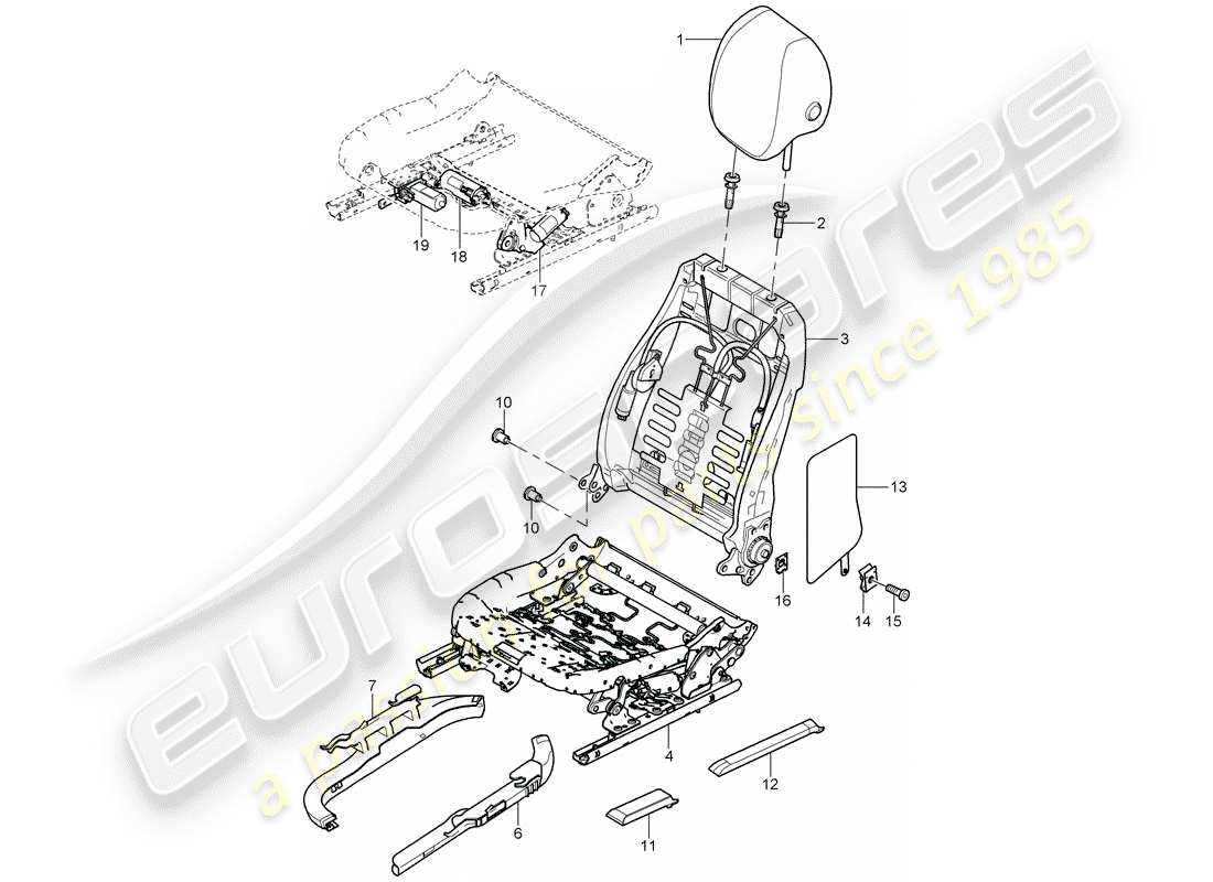 porsche cayenne (2009) backrest frame part diagram