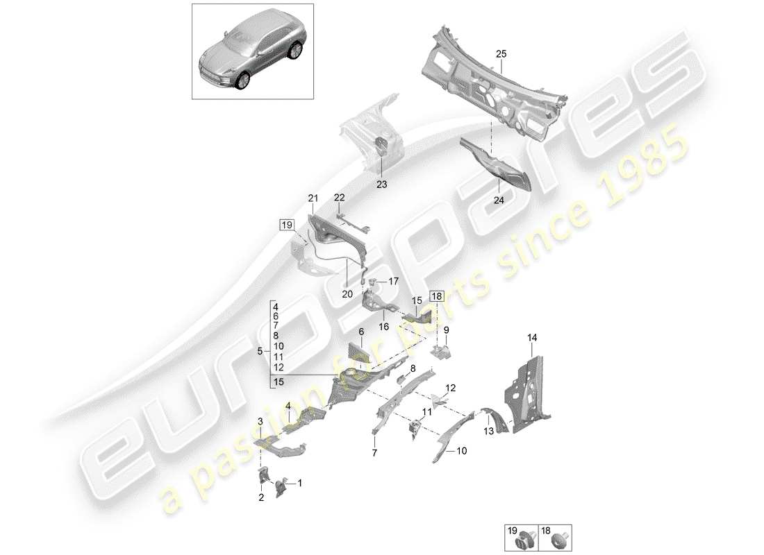 porsche macan (2020) front end part diagram