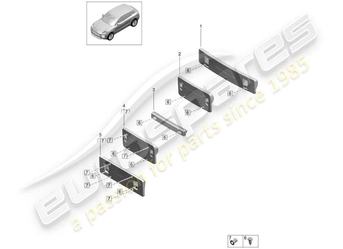 porsche macan (2020) license plate bracket part diagram