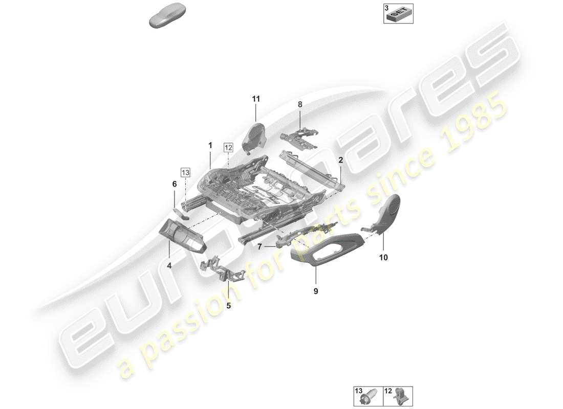 porsche 2019 seat frame parts diagram