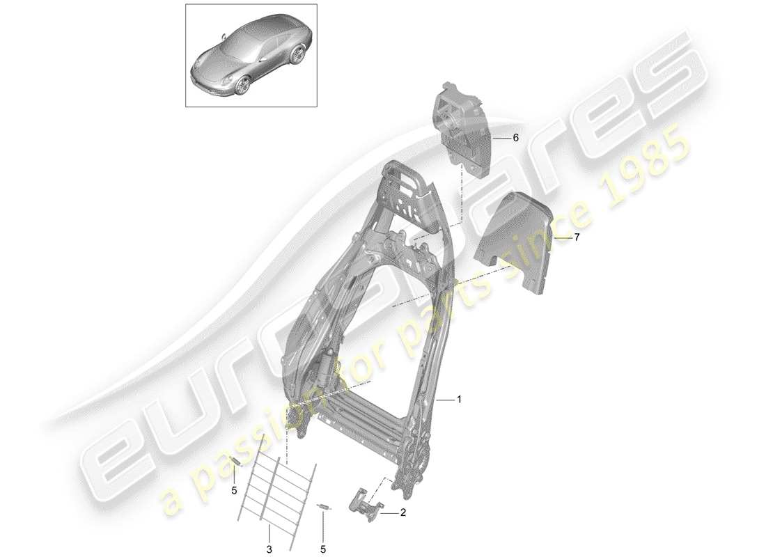 porsche 991 (2015) backrest frame part diagram