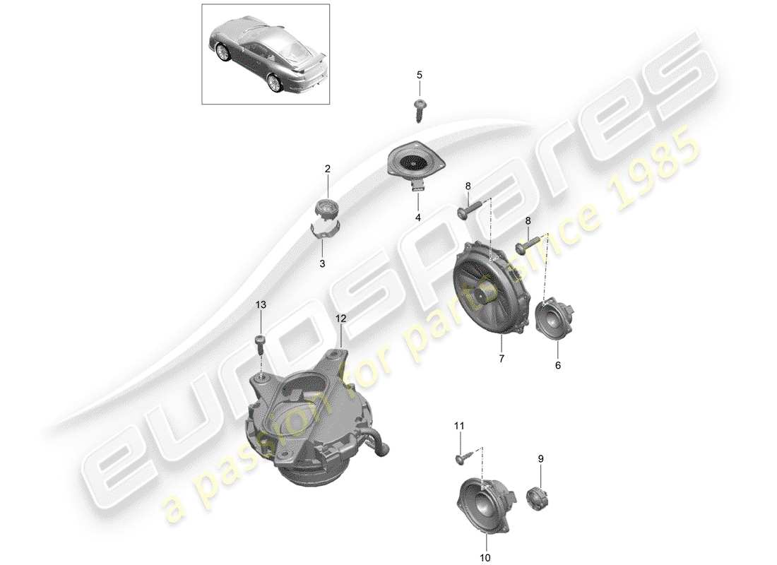 porsche 991r/gt3/rs (2020) loudspeaker parts diagram