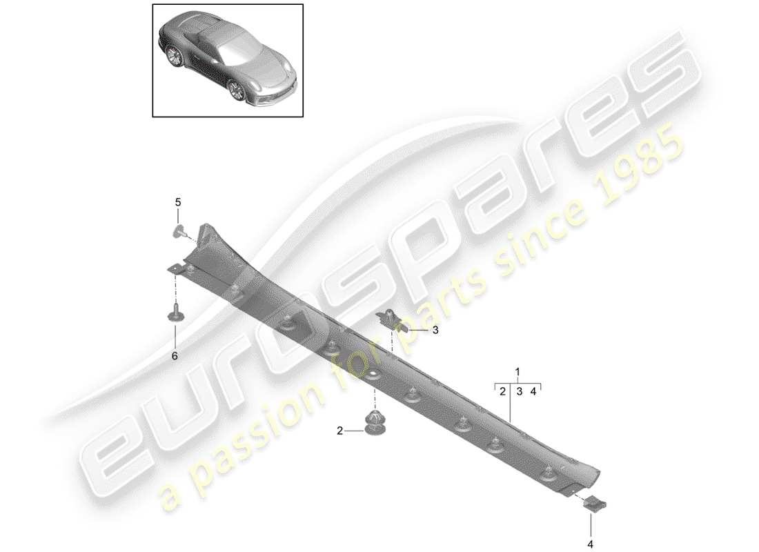 porsche 991r/gt3/rs (2020) side member trim parts diagram