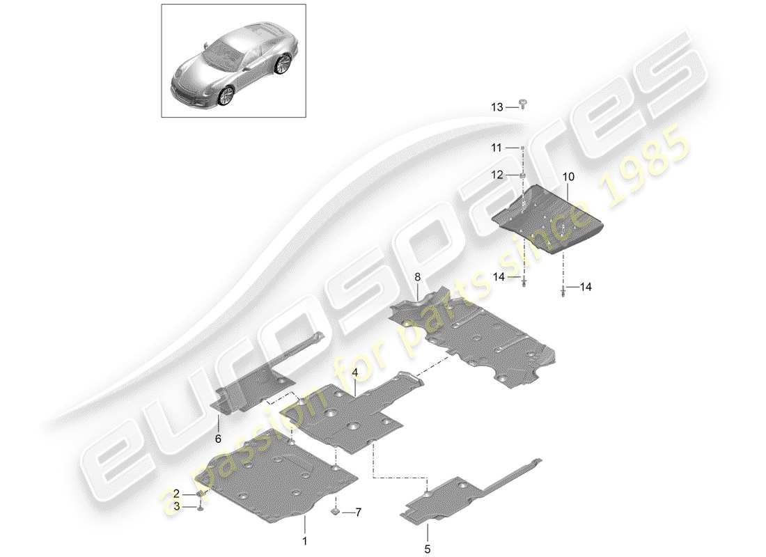 porsche 991r/gt3/rs (2019) underbody lining part diagram