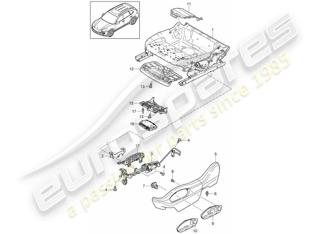 porsche cayenne e2 (2013) seat frame part diagram