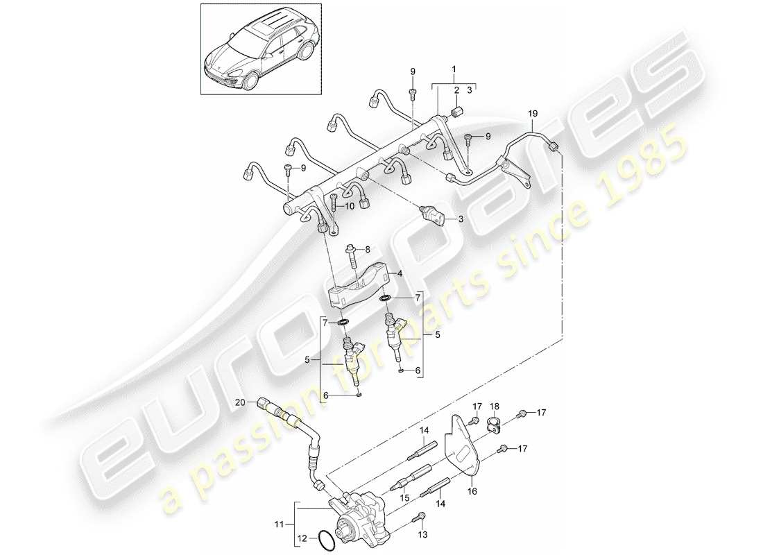 porsche cayenne e2 (2012) fuel collection pipe part diagram