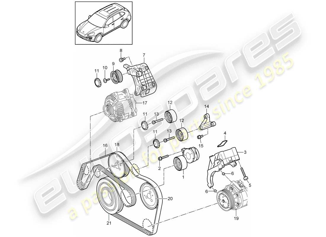 porsche cayenne e2 (2018) belt tensioner part diagram