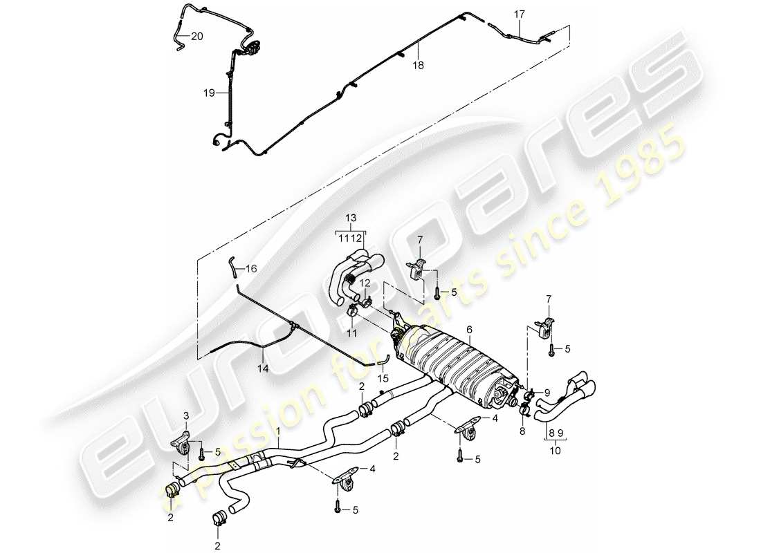 porsche cayenne (2009) exhaust system part diagram