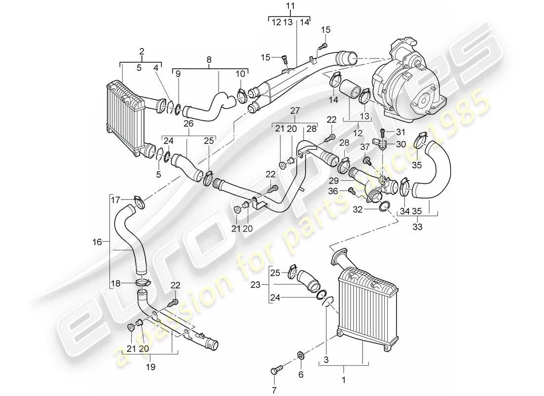 porsche cayenne (2009) charge air cooler part diagram