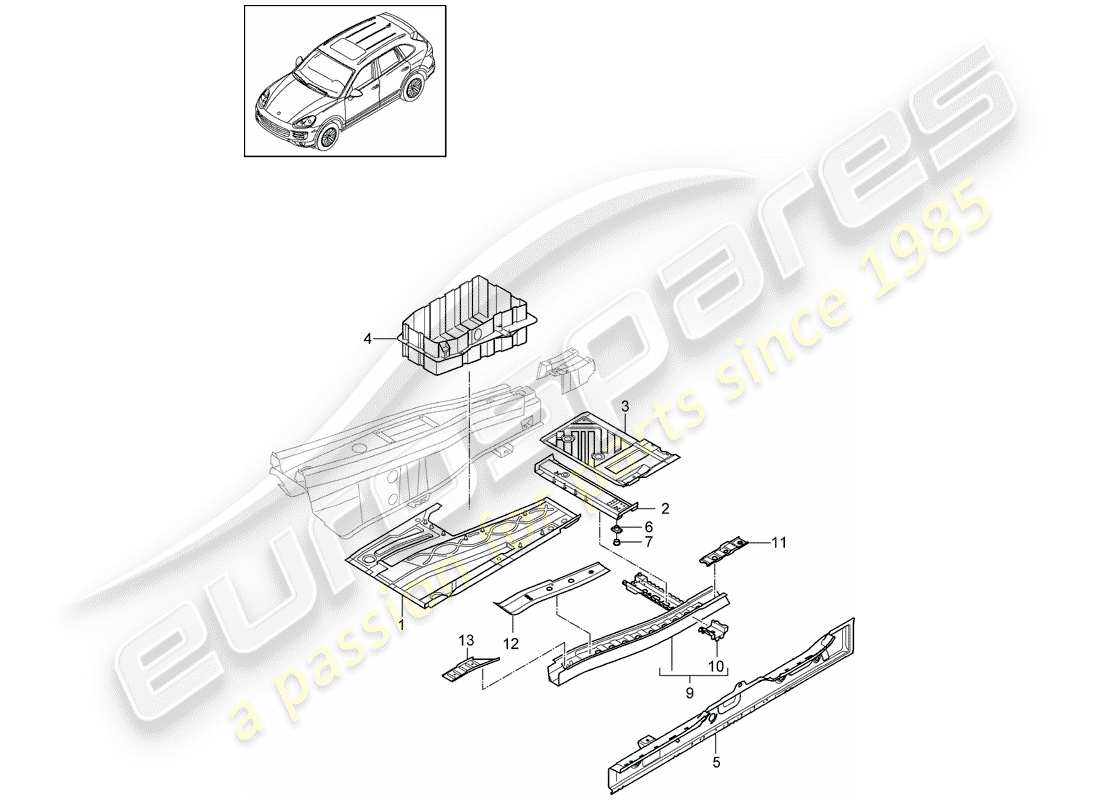 porsche cayenne e2 (2018) floor part diagram