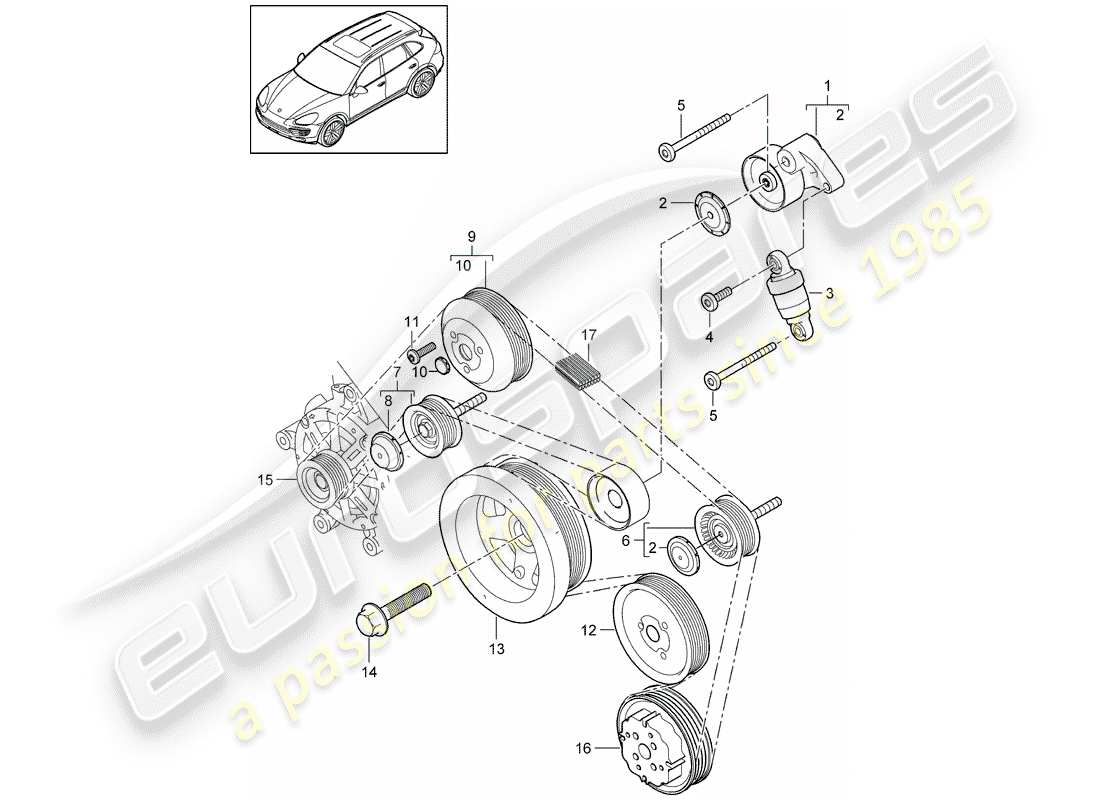 porsche cayenne e2 (2018) belt tensioning damper part diagram