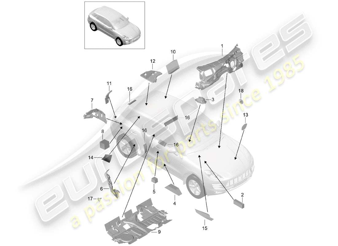 porsche macan (2014) sound absorber parts diagram