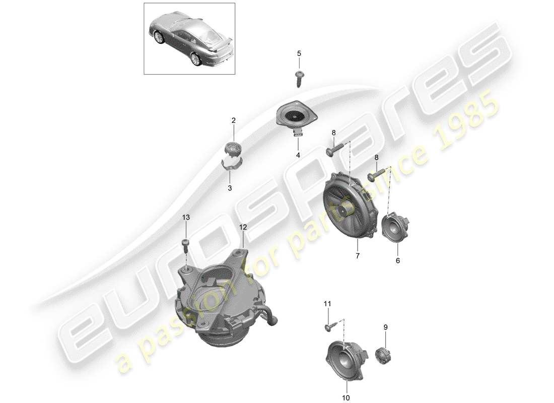 porsche 991r/gt3/rs (2015) loudspeaker parts diagram