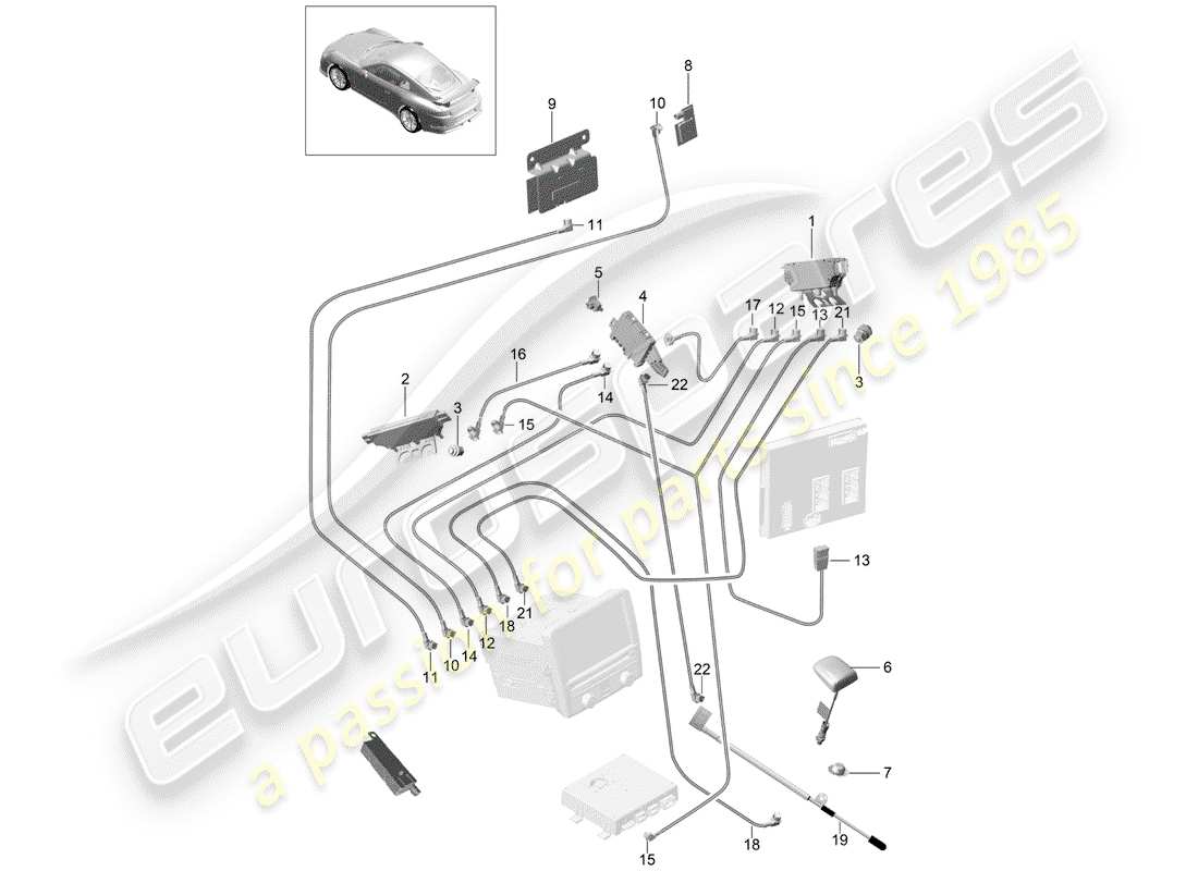 porsche 991r/gt3/rs (2019) antenna booster part diagram