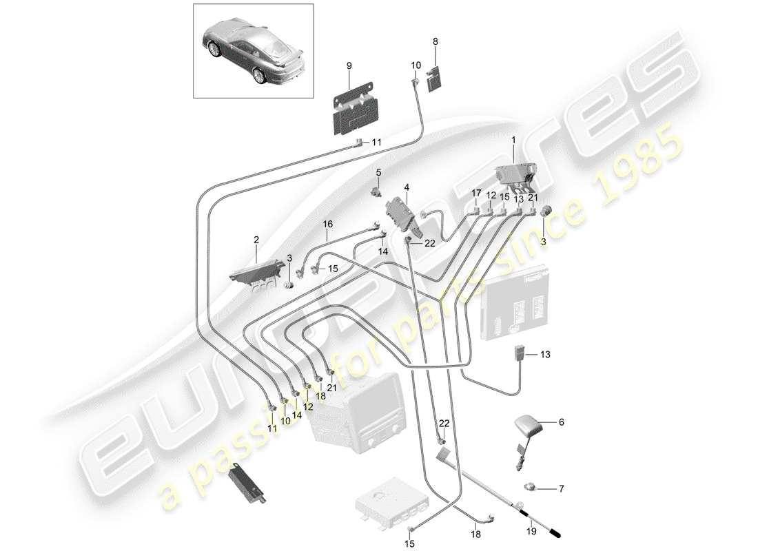 porsche 991r/gt3/rs (2020) antenna booster parts diagram
