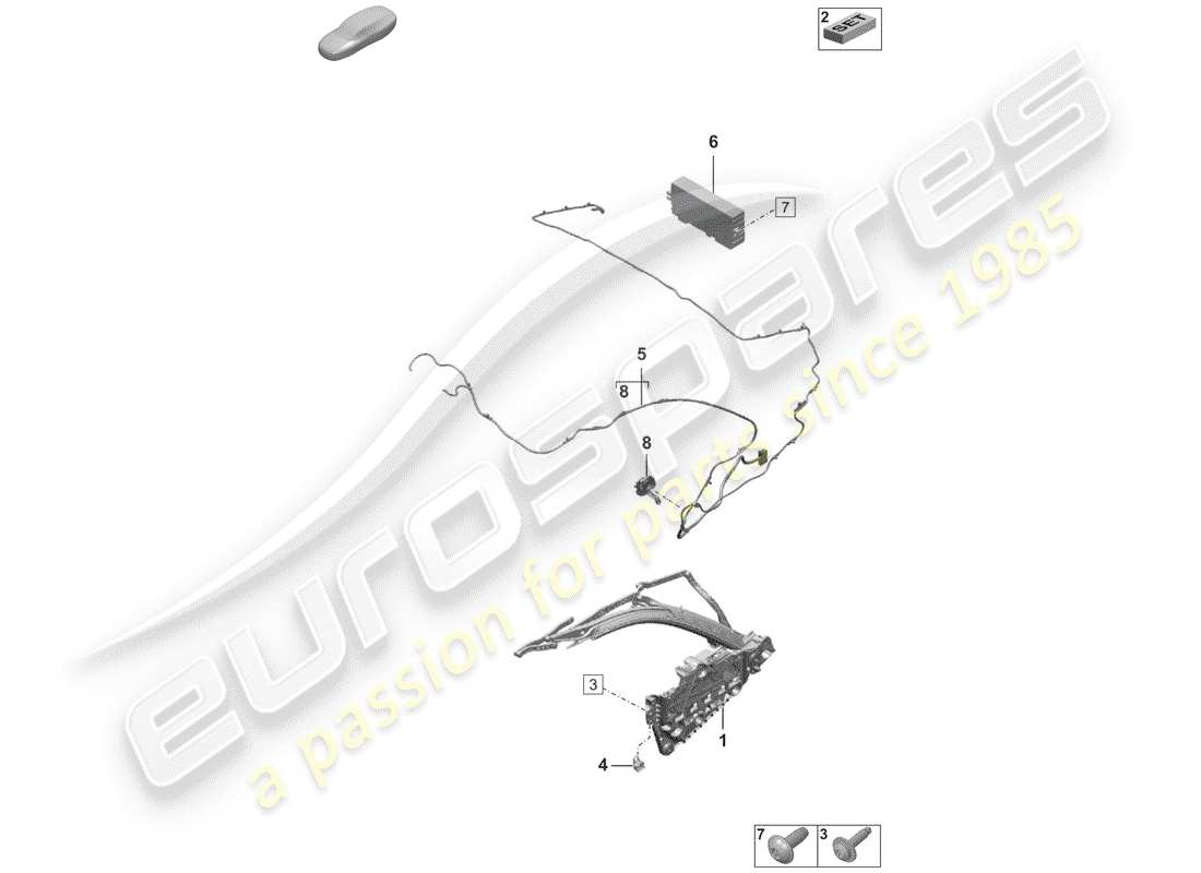 porsche 992 (2020) top frame part diagram