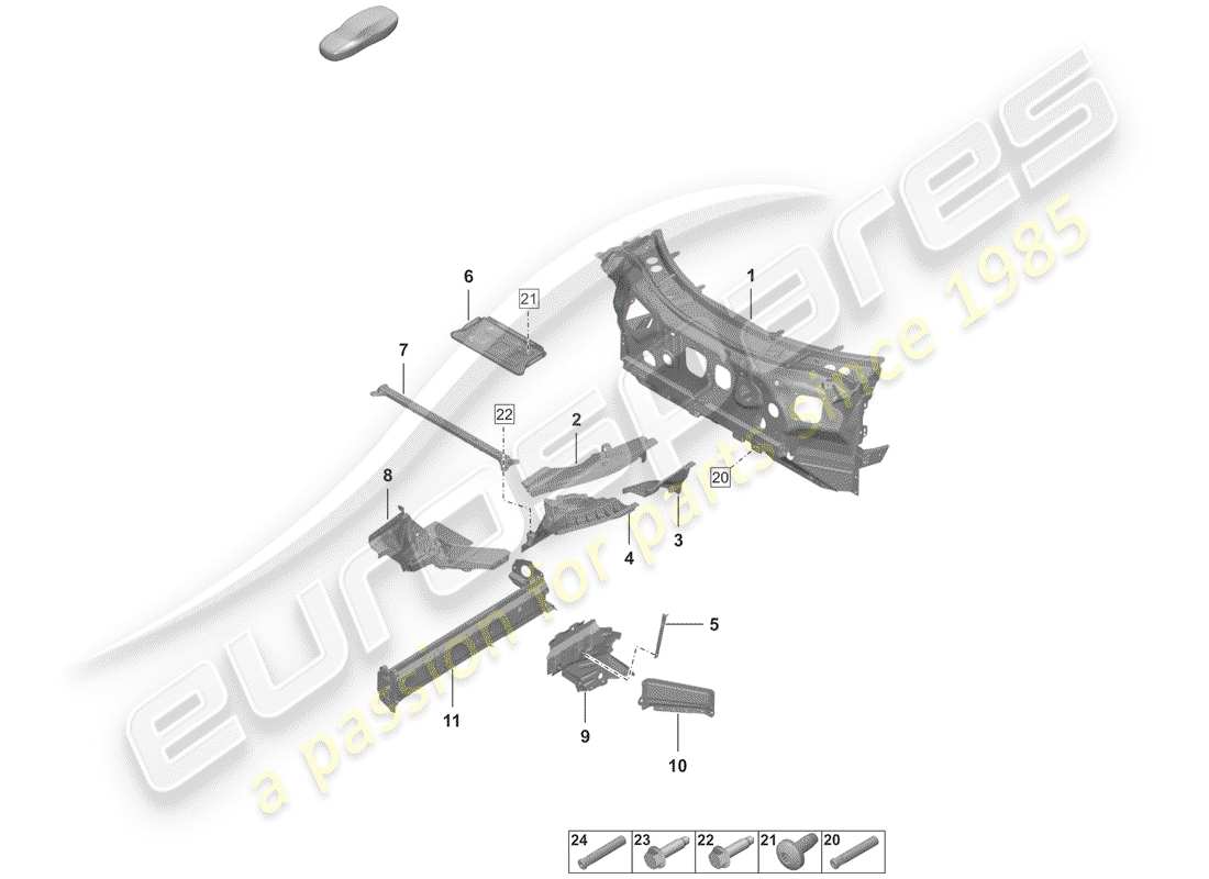 porsche 992 (2020) front end part diagram