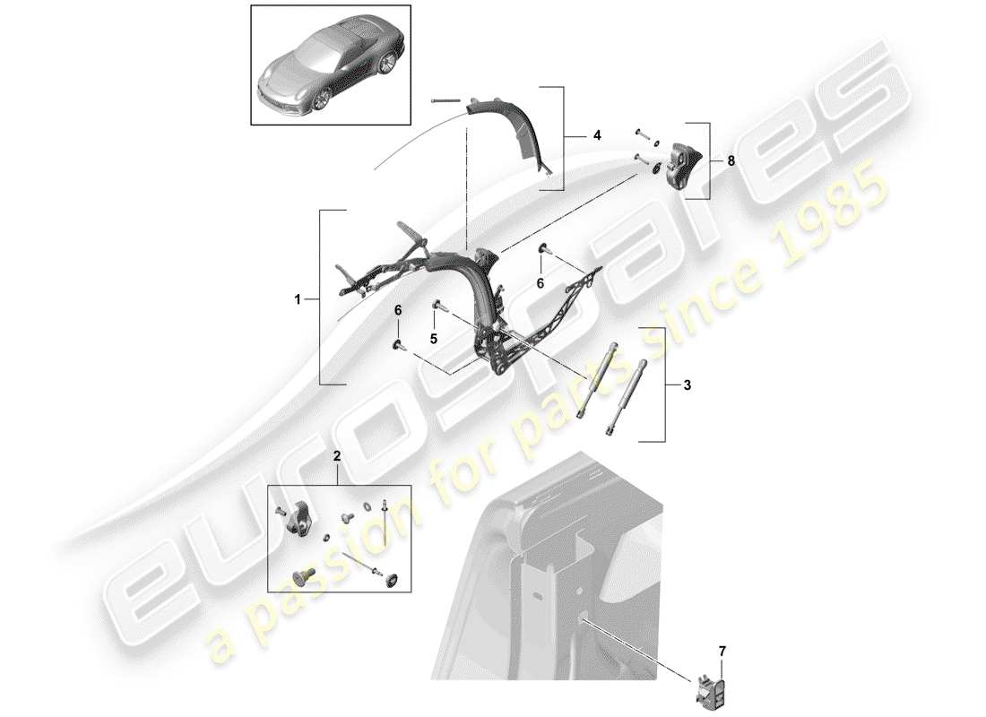 porsche 991r/gt3/rs (2020) top frame parts diagram