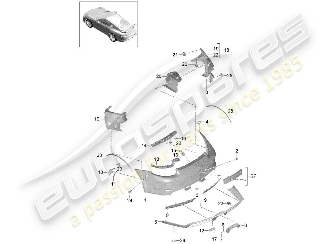 porsche 991r/gt3/rs (2020) bumper parts diagram