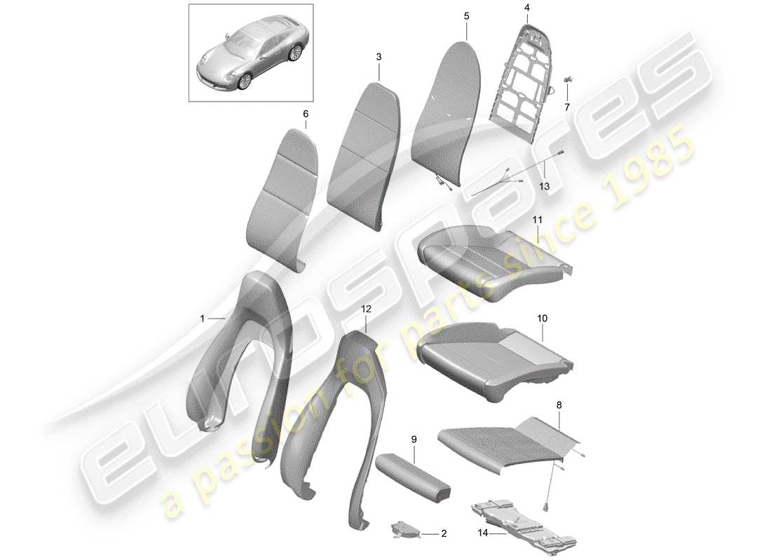 porsche 991 gen. 2 (2019) foam part part diagram