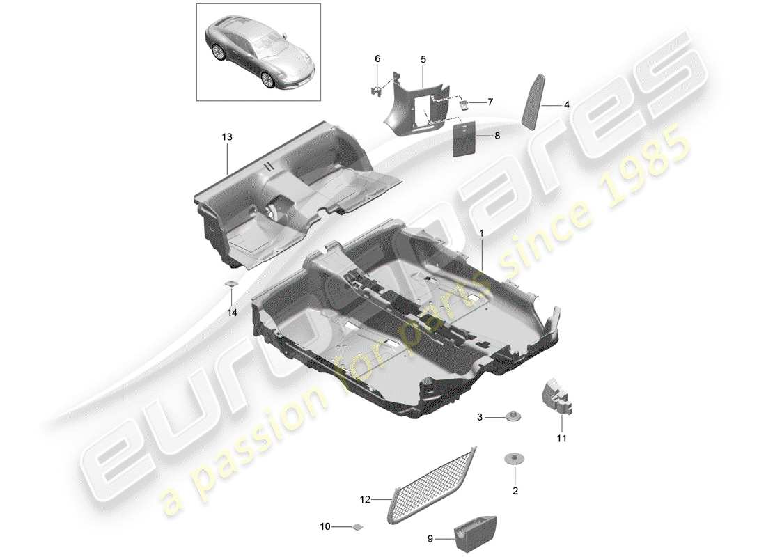 porsche 991 gen. 2 (2019) floor cover part diagram